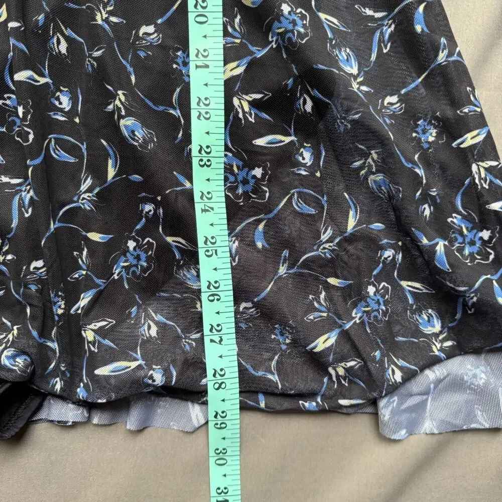 Bloomchic Swim Dress Womens 10 Black Blue Cover Up One Piece Swimsuit Floral